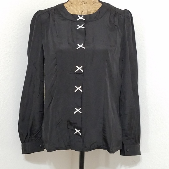 COOKIE 7  Classic black blouse long sleeve with white bows Med and Large - Picture 1 of 8